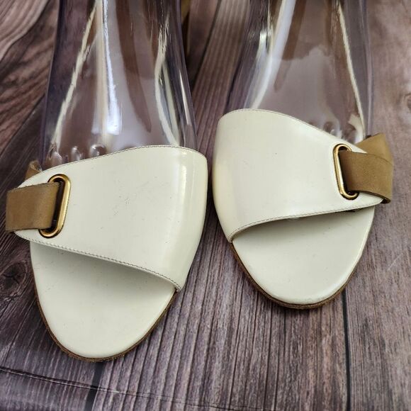 Pierre Hardy Cream/Tan Vtg Leather Ankle Wrap Block Heel Shoes Sz 40/9 - Picture 14 of 16